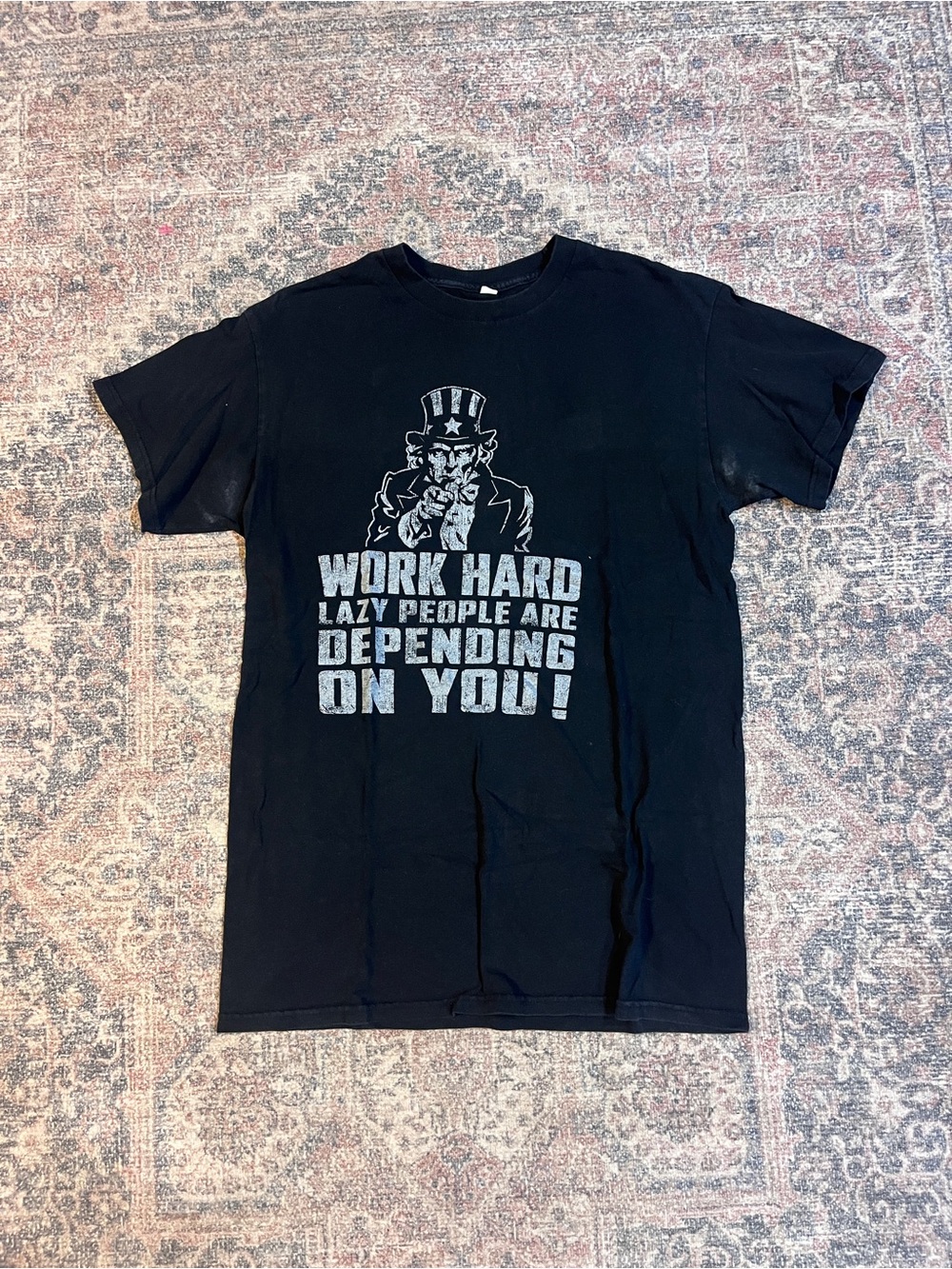 Unbranded Men's Black Graphic Tee - 'Work Hard' Uncle Sam Size Large